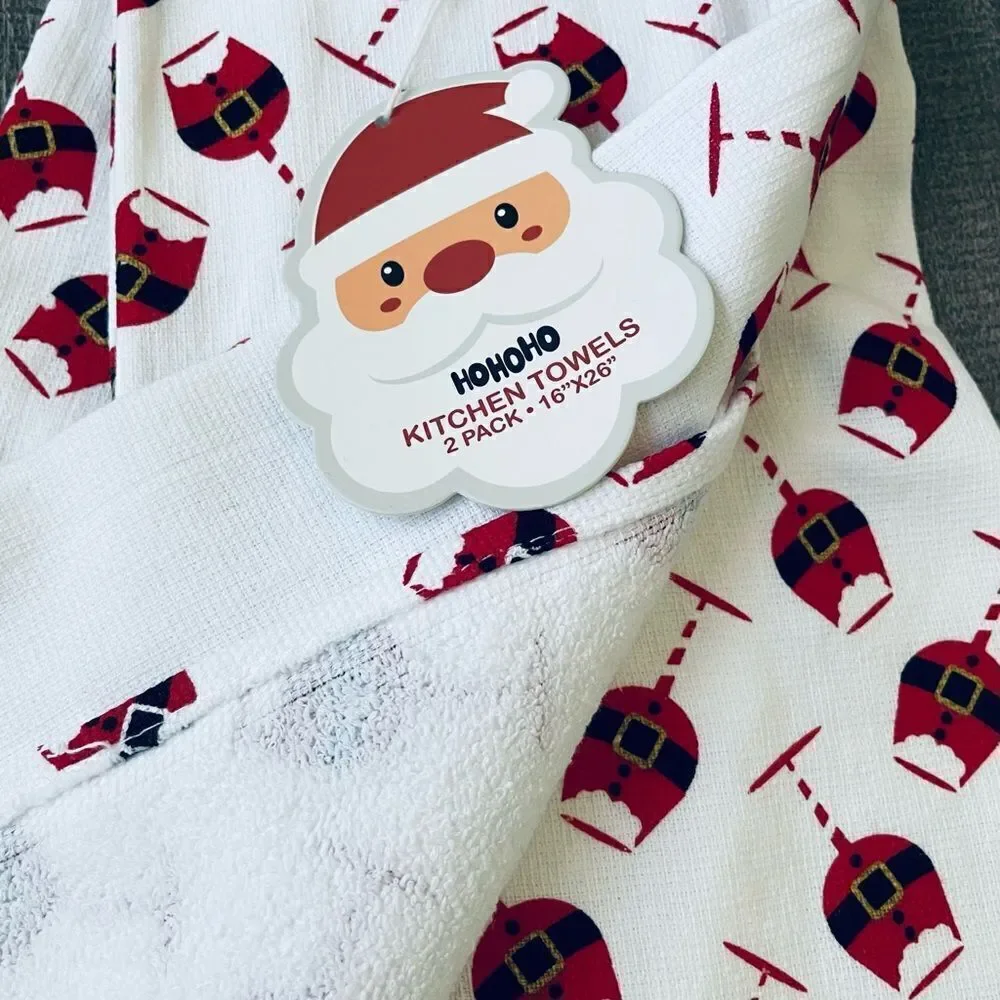 Wine Drinking Santa Claus Christmas Holiday Dish Towels Set